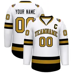 White Old Gold-Black Classic Style Hockey Jersey 1