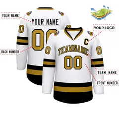 White Old Gold-Black Classic Style Hockey Jersey 2