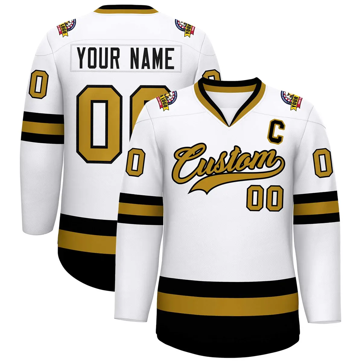 White Old Gold-Black Classic Style Hockey Jersey
