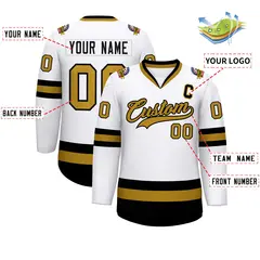 White Old Gold-Black Classic Style Hockey Jersey 2