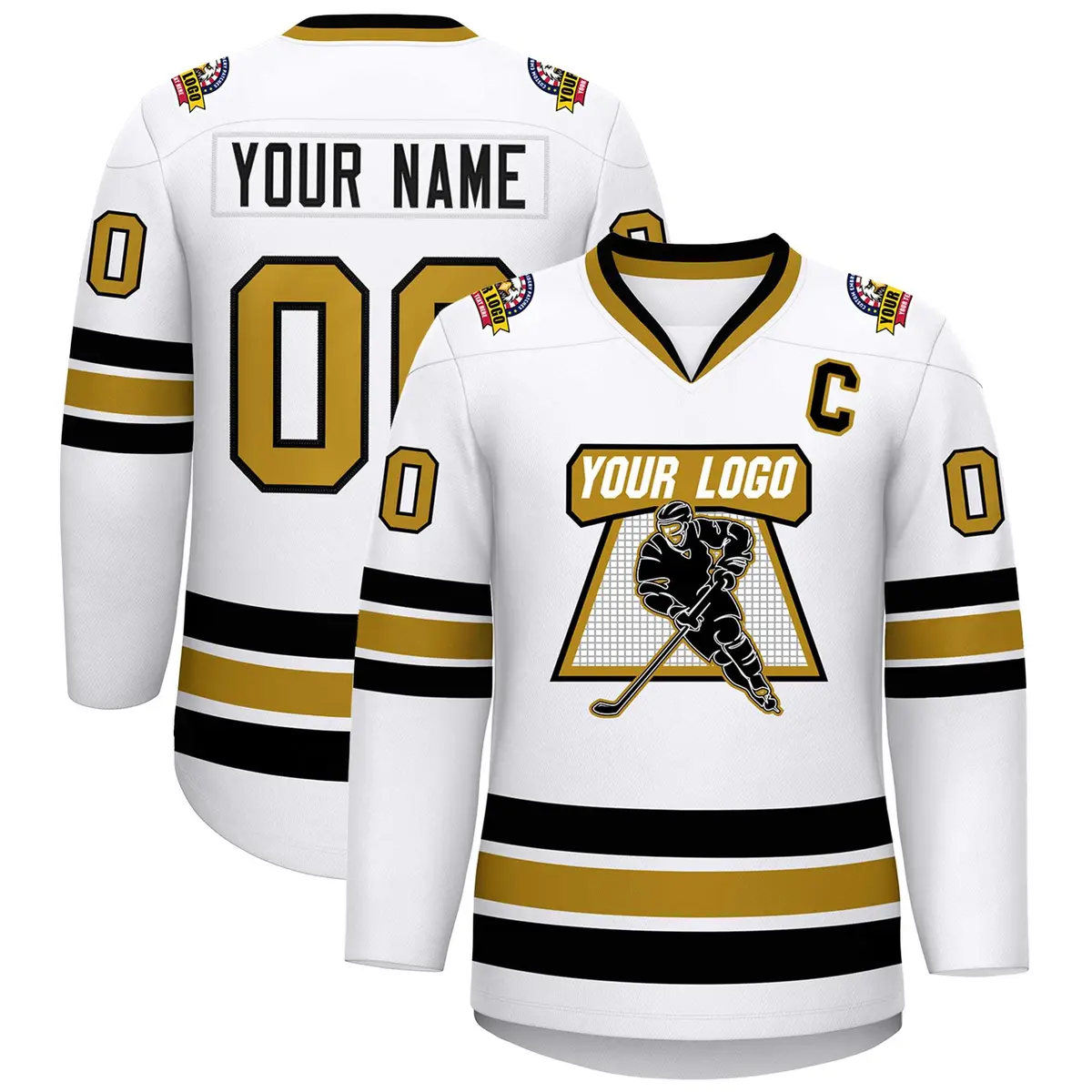 White Old Gold-Black Classic Style Hockey Jersey