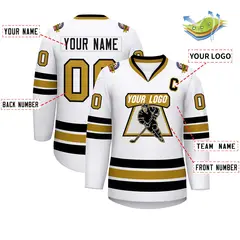 White Old Gold-Black Classic Style Hockey Jersey 2
