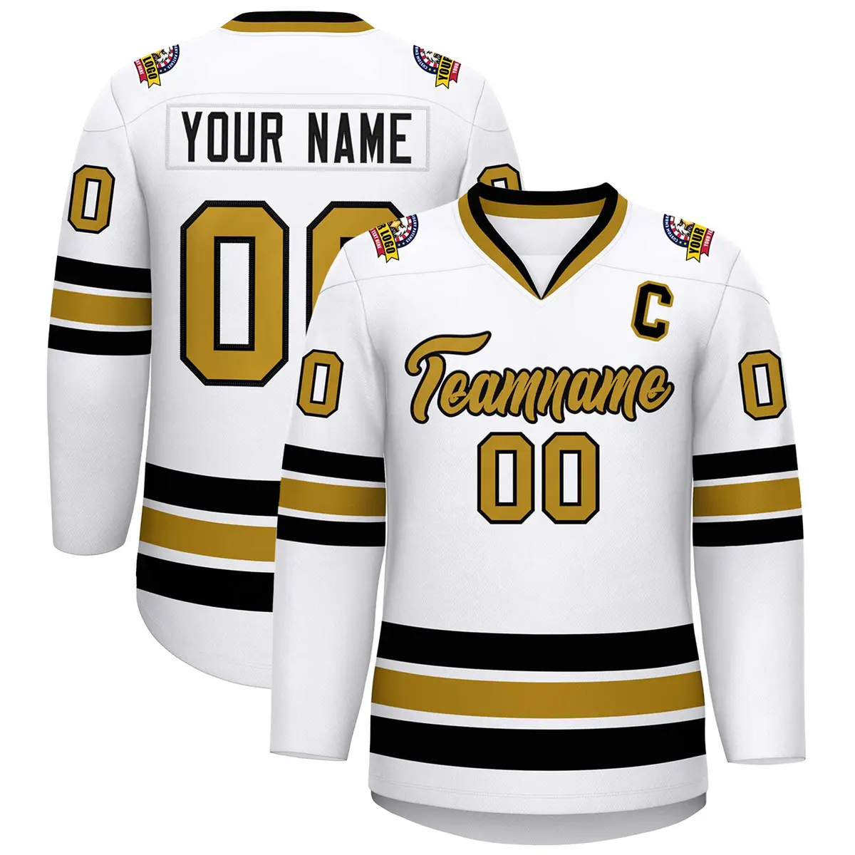 White Old Gold-Black Classic Style Hockey Jersey