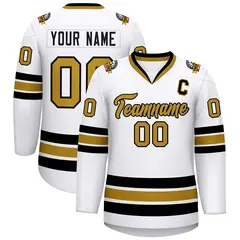White Old Gold-Black Classic Style Hockey Jersey 1