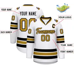 White Old Gold-Black Classic Style Hockey Jersey 2