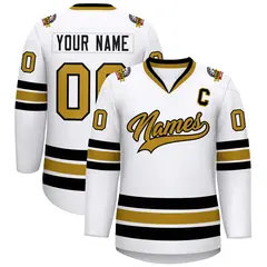 White Old Gold-Black Classic Style Hockey Jersey 1