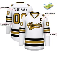 White Old Gold-Black Classic Style Hockey Jersey 2