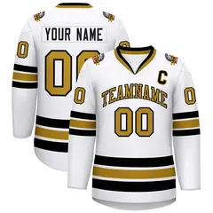 White Old Gold-Black Classic Style Hockey Jersey