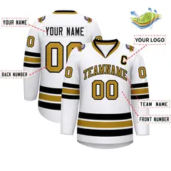 White Old Gold-Black Classic Style Hockey Jersey 2
