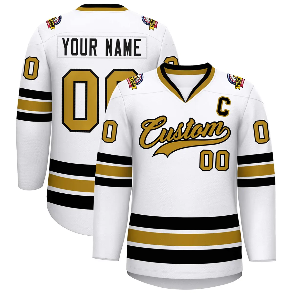 White Old Gold-Black Classic Style Hockey Jersey