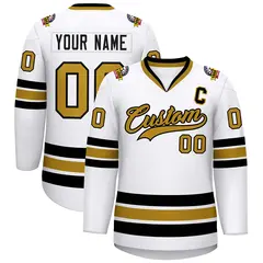 White Old Gold-Black Classic Style Hockey Jersey 1