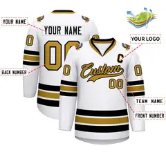 White Old Gold-Black Classic Style Hockey Jersey 2