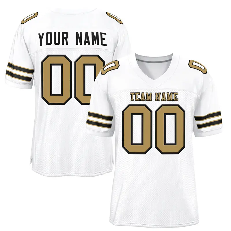 White Old Gold-Black Classic Style Mesh Football Jersey