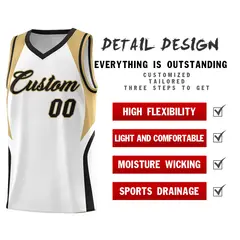 White Old Gold Black Color Block Basketball Jersey 2