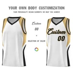 White Old Gold Black Color Block Basketball Jersey 3