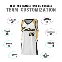 White Old Gold Black Color Block Basketball Jersey 4