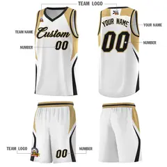 White Old Gold Black Color Block Basketball Jersey 5