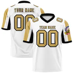 White Old Gold-Black Color Block Raglan Sleeves Football Jersey