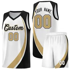 White Old Gold-Black Color Block Team Basketball Jersey