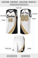 White Old Gold-Black Color Block Team Basketball Jersey 2