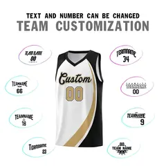 White Old Gold-Black Color Block Team Basketball Jersey 3