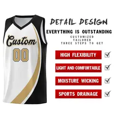 White Old Gold-Black Color Block Team Basketball Jersey 4