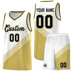 White Old Gold Black Diagonal Stripe Color Block Basketball Jersey