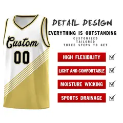 White Old Gold Black Diagonal Stripe Color Block Basketball Jersey 2