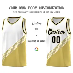 White Old Gold Black Diagonal Stripe Color Block Basketball Jersey 3