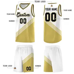 White Old Gold Black Diagonal Stripe Color Block Basketball Jersey 5