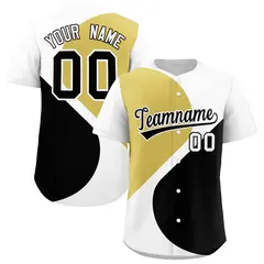 White Old Gold-Black Half Heart Color Block Baseball Jersey