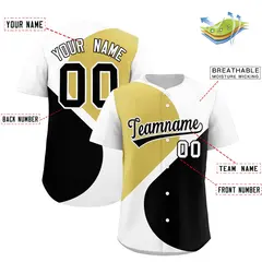 White Old Gold-Black Half Heart Color Block Baseball Jersey 2