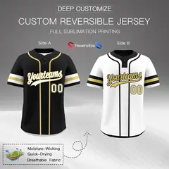 White Old Gold Black Reversible Two-Button Baseball Jersey 2