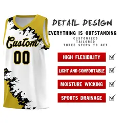 White Old Gold-Black Sparkle Pattern Basketball Kits 2