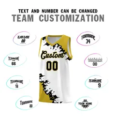 White Old Gold-Black Sparkle Pattern Basketball Kits 4