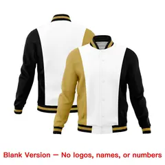 White Old Gold Black Three Color Blocks Varsity Full-Snap Letterman Jacket 7