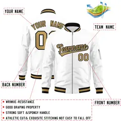 White Old Gold-Black Varsity Full-Zip Letterman Bomber Jacket 2