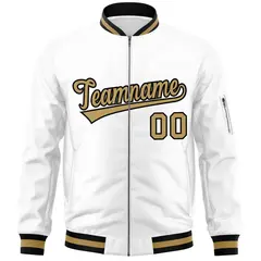 White Old Gold-Black Varsity Full-Zip Letterman Bomber Jacket 3