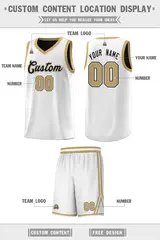 White Old Gold Chest Slash Pattern Uniform Basketball Jersey 3
