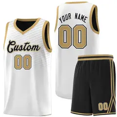 White Old Gold Chest Slash Pattern Uniform Basketball Jersey 1