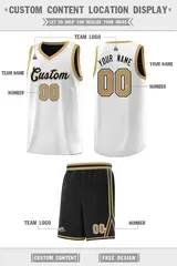 White Old Gold Chest Slash Pattern Uniform Basketball Jersey 3