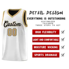 White Old Gold Chest Slash Pattern Uniform Basketball Jersey 6