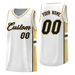 White Old Gold Classic Color Block Varsity Basketball Jersey 1