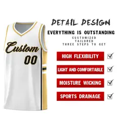 White Old Gold Classic Color Block Varsity Basketball Jersey 2