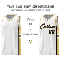 White Old Gold Classic Color Block Varsity Basketball Jersey 3