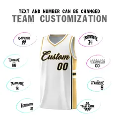 White Old Gold Classic Color Block Varsity Basketball Jersey 4
