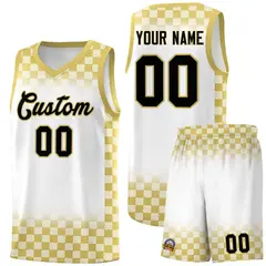 White Old Gold Classic Plaid Basketball Uniform Jersey