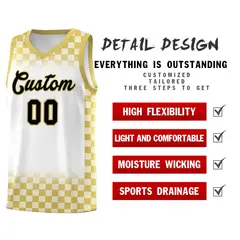 White Old Gold Classic Plaid Basketball Uniform Jersey 2