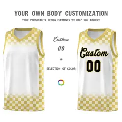 White Old Gold Classic Plaid Basketball Uniform Jersey 3