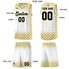 White Old Gold Classic Plaid Basketball Uniform Jersey 5